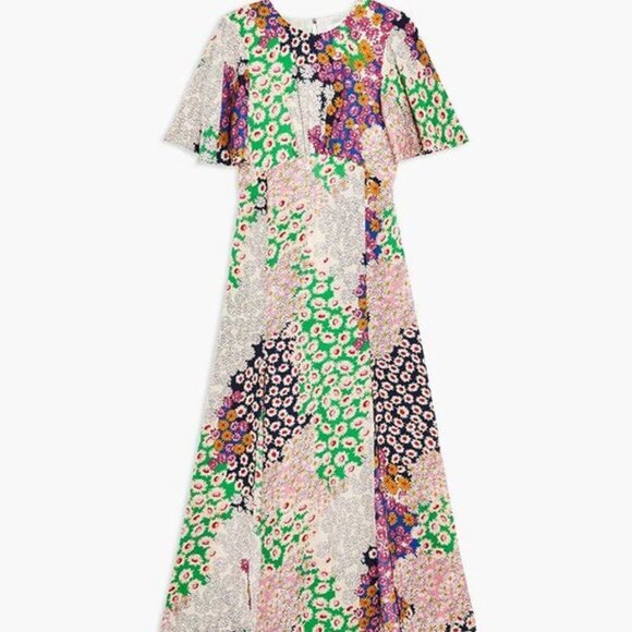 Topshop Austin Floral Print Multicolored Angle Sleeve Open Back Dress Size 4 - Picture 2 of 14